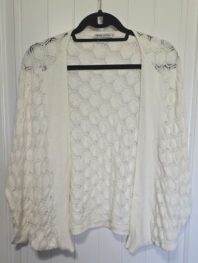 Grace Karin Cream Openwork Knit Cardigan - Lightweight Draped Open Front